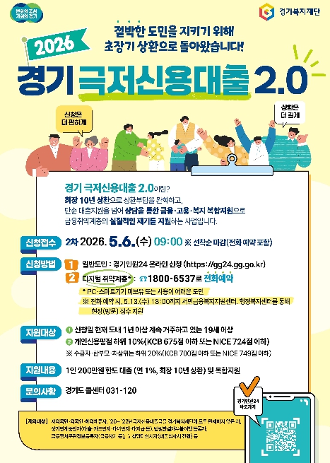 경기도, 5월 6일 '경기 극저신용대출 2.0' 2차 접수 시작 기사 이미지